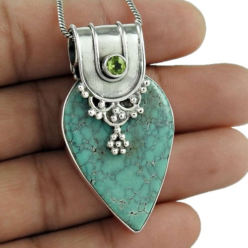 925 gemstone silver jewelry Trendy Turquoise, Peridot Gemstone Pendant