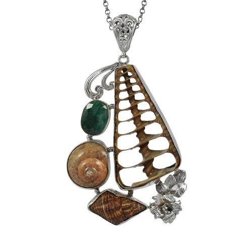 925 sterling silver gemstone jewelry Charming Shell, Emerald Gemstone Pendant