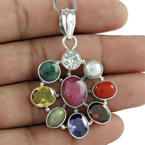 Awesome Design Of! 925 Sterling Silver Nine Stones Pendant Exporter India