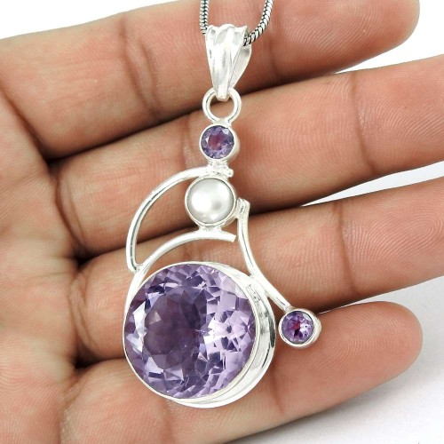 sterling silver jewelry Fashion Amethyst, Pearl Pendant