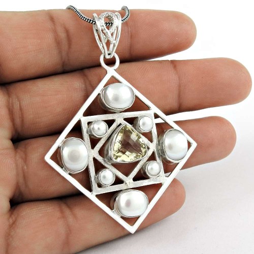 925 gemstone silver jewelry Designer Pearl, Crystal Gemstone Pendant Manufacturer India