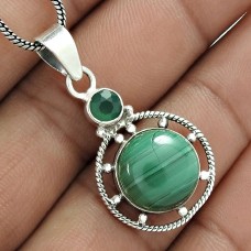 Stunning 925 Sterling Silver Malachite Green Onyx Gemstone Pendant Jewelry