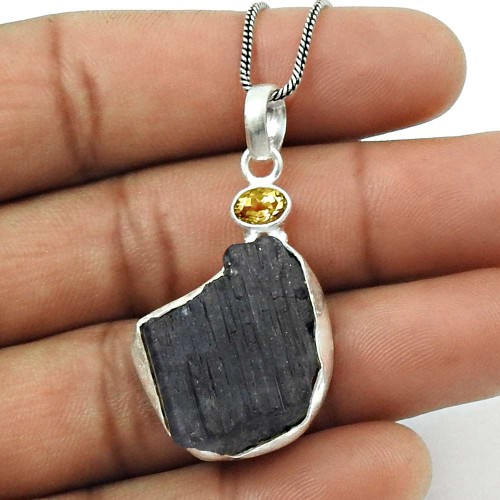 Iolite Crystal Rough Stone Pendant Solid 925 Sterling Silver Indian Jewelry Z13