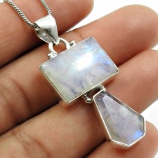 Rainbow Moonstone Gemstone Pendant Solid 925 Sterling Silver Traditional Jewelry X14