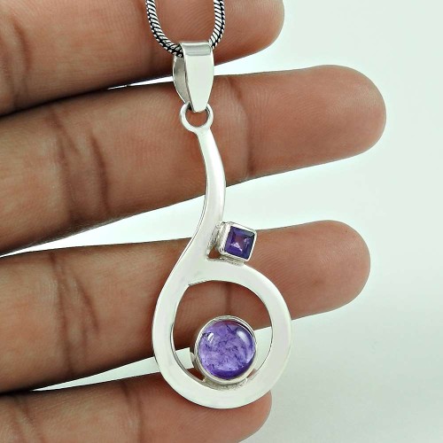 925 Sterling Silver Jewelry Charming Amethyst Gemstone Pendant Manufacturer India