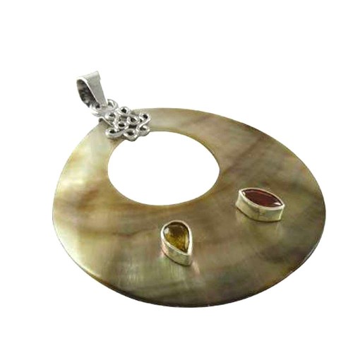 925 Sterling Silver Jewelry Ethnic Shell, Garnet, Citrine Gemstone Pendant Fabricante