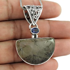 925 Silver Jewelry Beautiful Black Rutile, Iolite Gemstone Pendant Wholesaling