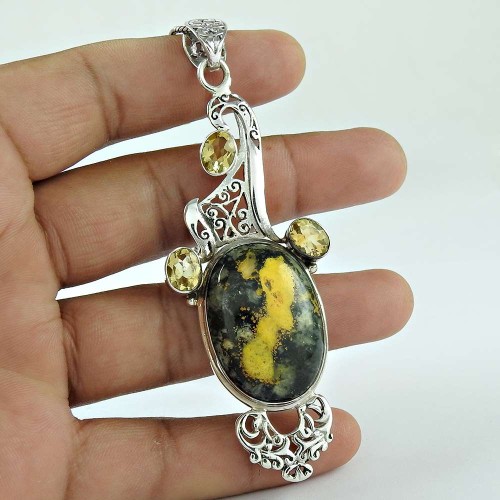 925 Sterling Silver Indian Jewelry Traditional Eclipse, Citrine Gemstone Pendant Wholesale Price