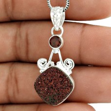 925 Sterling Silver Indian Jewelry Traditional Druzy, Garnet Gemstone Pendant Exporter India