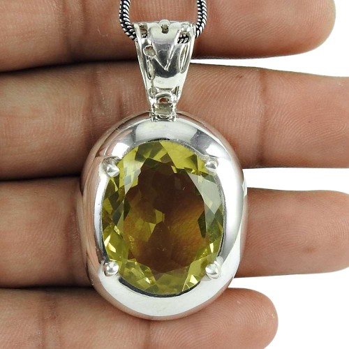 Sightly Lemon Quartz Gemstone Pendant Indian Sterling Silver Jewellery