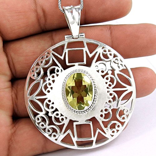 Stunning Lemon Quartz Gemstone Pendant 925 Silver Jewellery