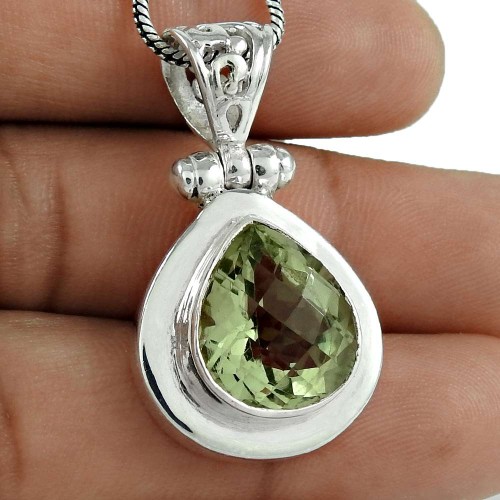 925 Sterling Silver Jewelry High Polish Green Amethyst Gemstone Pendant Proveedor
