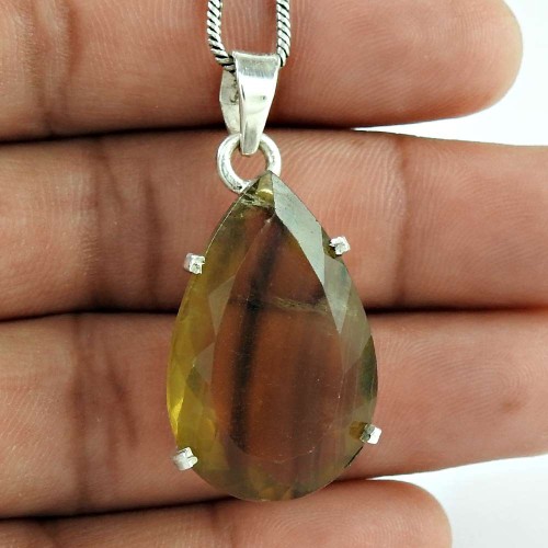 925 Sterling Silver Jewelry Traditional Fluorite Gemstone Pendant Manufacturer India