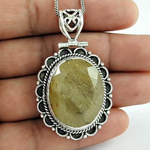 The One!! 925 Sterling Silver Golden Rutile Pendant
