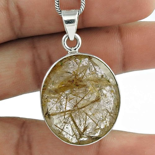 Indian Sterling Silver Jewelry Charming Golden Rutile Gemstone Pendant Wholesale Price