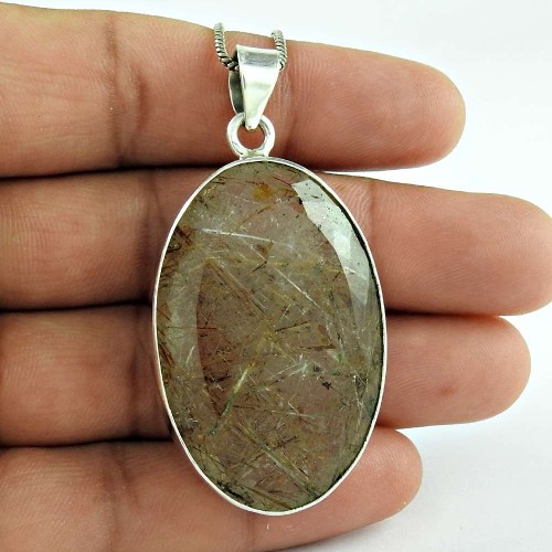 925 Sterling Silver Jewelry High Polish Golden Rutile Gemstone Pendant Fabricant