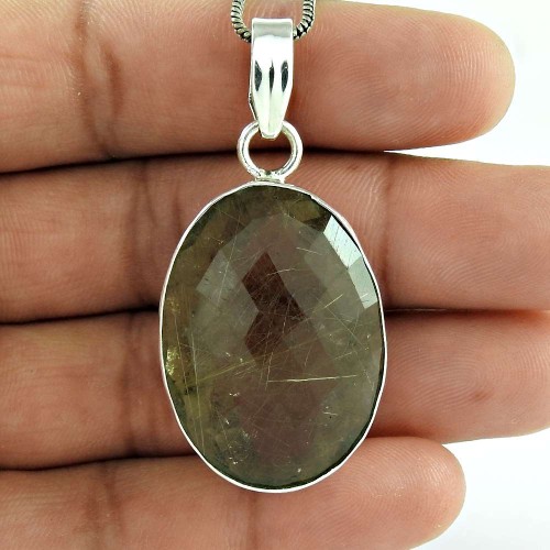925 Sterling Silver Vintage Jewelry Ethnic Golden Rutile Gemstone Pendant Supplier India