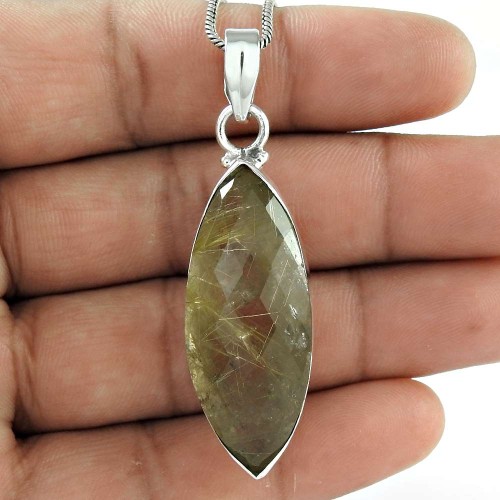 925 Sterling Silver Jewelry Charming Golden Rutile Gemstone Pendant Manufacturer India