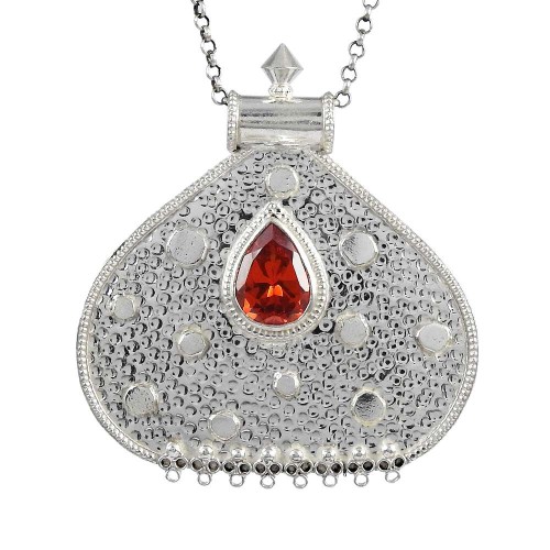 Antique Look 925 Sterling Silver Red CZ Pendant