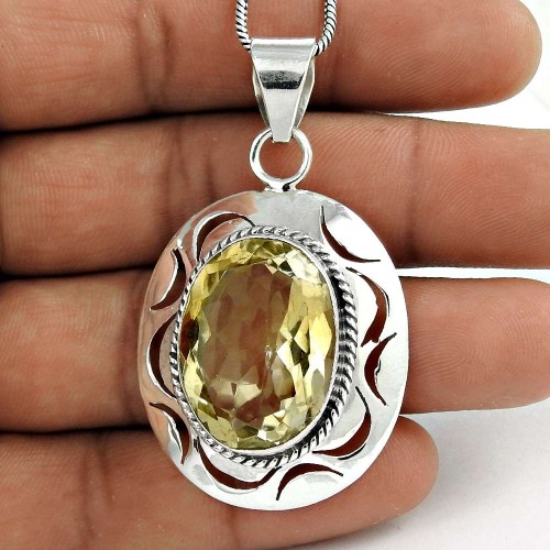925 sterling silver indian jewelry TraditionalCitrine Gemstone Pendant