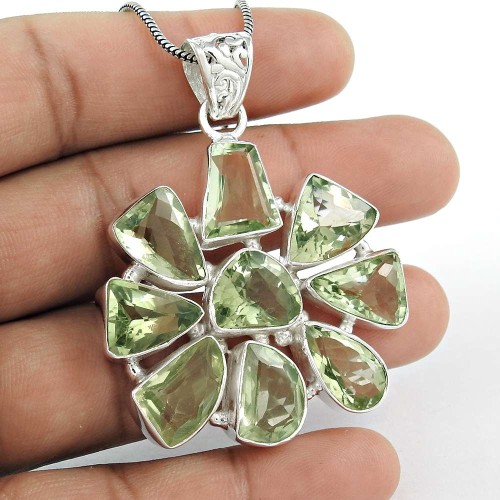 Royal Style!! 925 Sterling Silver Green Amethyst Pendant Wholesale