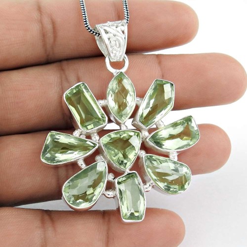 High Work Quality!! 925 Sterling Silver Green Amethyst Pendant