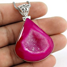 Natural 925 Sterling Silver Druzy Pendant
