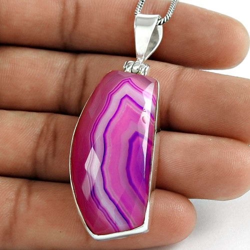 Hot 925 Sterling Silver Striped Onyx Pendant