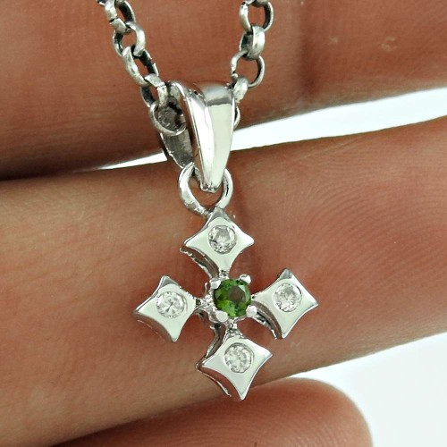 Sightly CZ Gemstone Indian Sterling Silver Pendant Jewellery