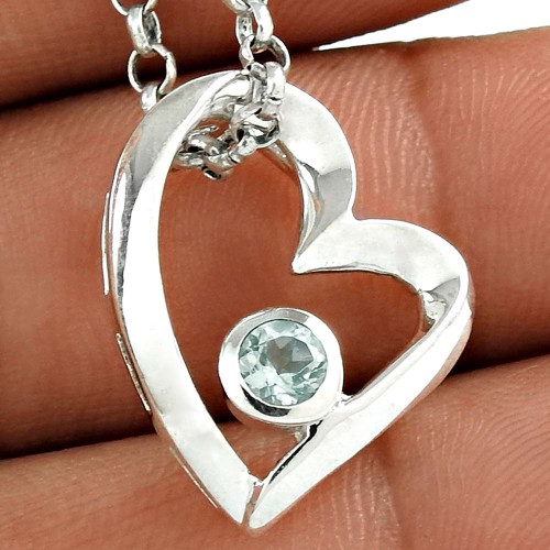 Classy Design 925 Sterling Silver Blue Topaz Gemstone Heart Pendant