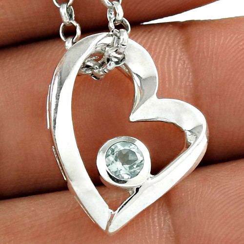 Blue Topaz Gemstone Heart Pendant 925 Sterling Silver Jewelry X45
