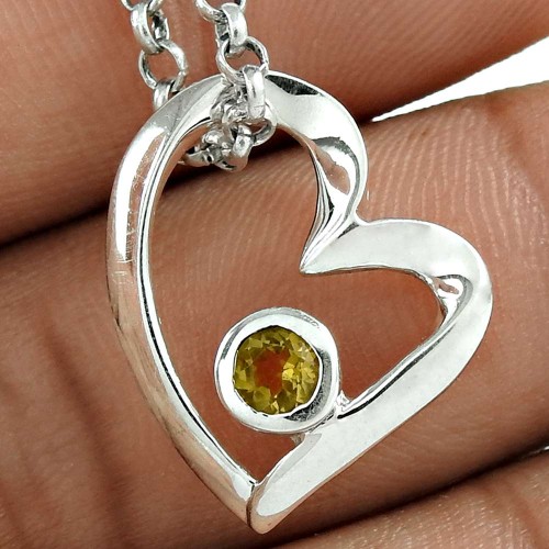 Attractive 925 Sterling Silver Citrine Gemstone Heart Pendant