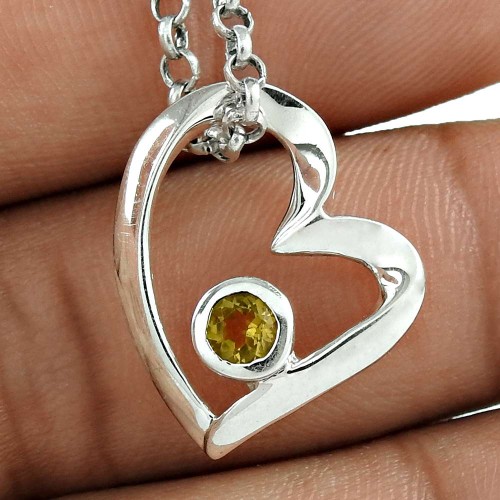 Big Awesome 925 Sterling Silver Citrine Gemstone Heart Pendant
