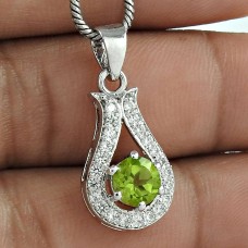 Beautiful Drop Pendant With Peridot & CZ Gemstone 925 Sterling Silver Rhodium Plated Jewelry