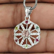 Luxurious Tourmaline Jewelry 925 Sterling Silver Rhodium Plated For High Shine Pendant