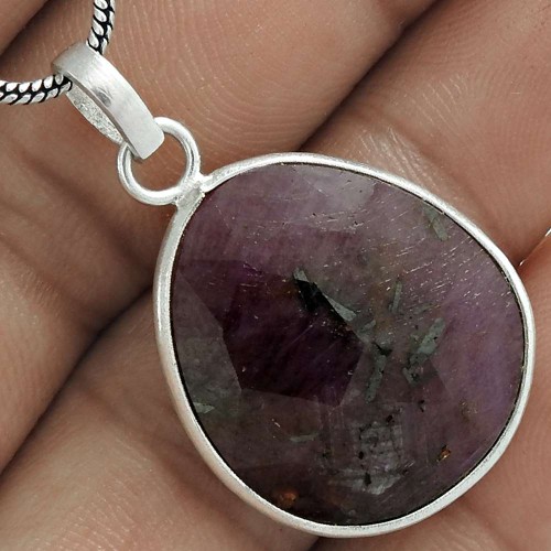 Amusable 925 Sterling Silver Ruby Gemstone Pendant Jewelry