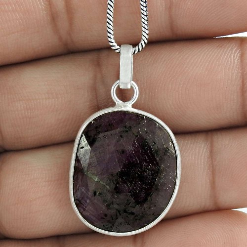 Excellent 925 Sterling Silver Ruby Gemstone Pendant Jewelry