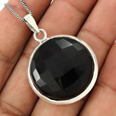 Black Onyx Gemstone Pendant 925 Sterling Silver Vintage Jewelry RF28