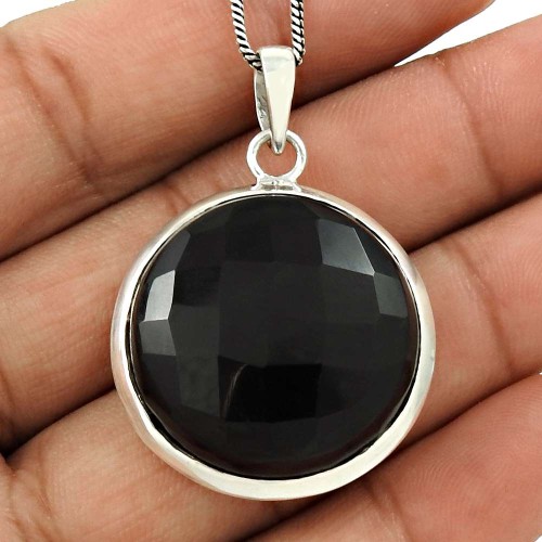 Black Onyx Gemstone Pendant 925 Sterling Silver Stylish Jewelry IK28