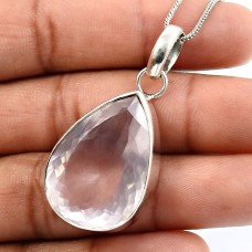 925 Sterling Fine Silver Jewelry Rose Quartz Gemstone Pendant Y39