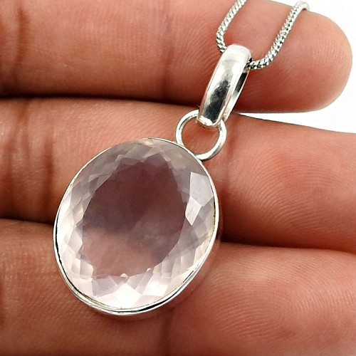 Rose Quartz Gemstone Jewelry 925 Fine Sterling Silver Pendant A40