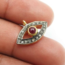 Latest Trend 925 Sterling Silver Diamond Ruby Gemstone Eye Pendant Traditional Jewelry