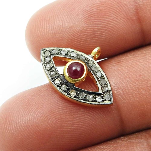 Eye Shape Diamond Pendant 925 Sterling Silver Ruby Gemstone Jewelry
