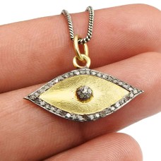 Gold Plated 925 Sterling Silver Diamond Eye Pendant Stunning Jewelry