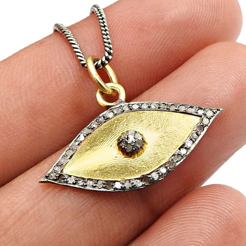 Diamond Eye Pendant Gold Plated 925 Sterling Silver Ethnic Jewelry