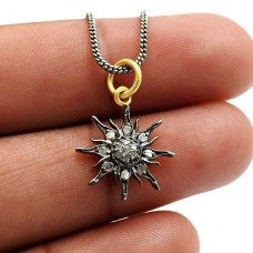 Black Rhodium Gold Plated Diamond Sun Pendant 925 Sterling Silver Jewelry
