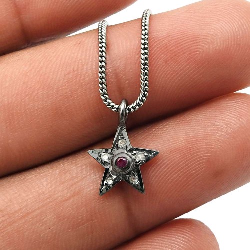 Diamond Star Pendant Black Rhodium Plated Ruby Gemstone 925 Sterling Silver Jewelry