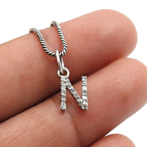 Solid 925 Sterling Silver Diamond Letter Pendant Handmade Jewelry