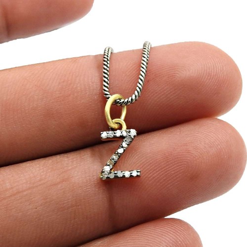 Lovely Alphabet Letter Diamond Pendant Gold Plated 925 Sterling Silver Ethnic Jewelry