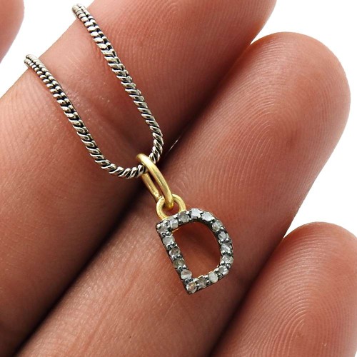 Party Wear Gold Plated 925 Sterling Silver Diamond Letter Pendant Handmade Jewelry